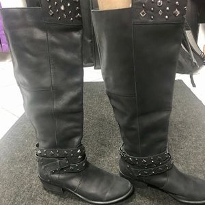 Women’s “RESTRICTED”TALL LEATHER STUDDED BOOTS